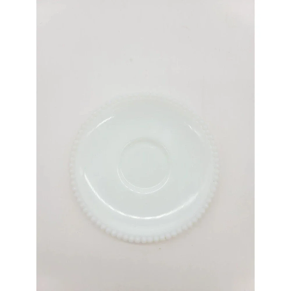 Vintage Westmoreland Milk Glass Beaded Edge Tea Cup Saucer 5.5